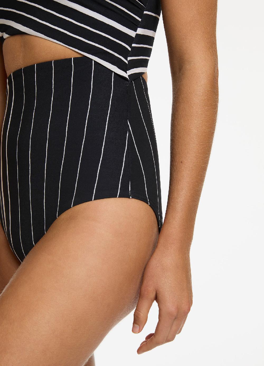 Jets Australia Lunar Stripe One Shoulder Cut Out One Piece - Black/Chalk