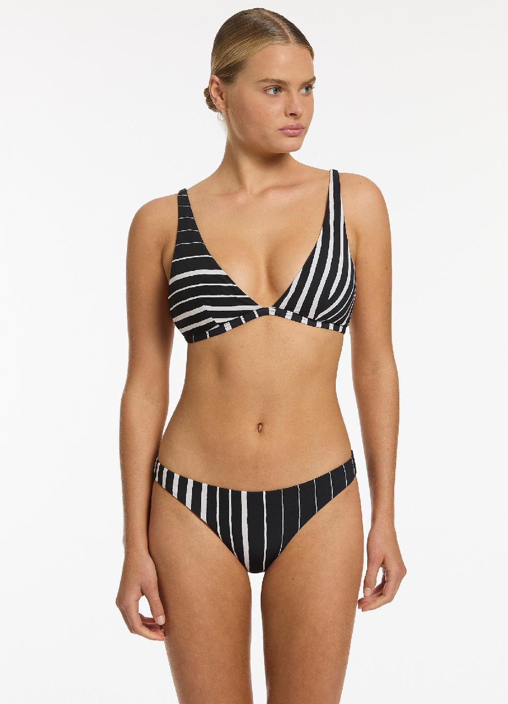 jets australia Lunar Stripe Triangle Bikini Top - Black/Chalk