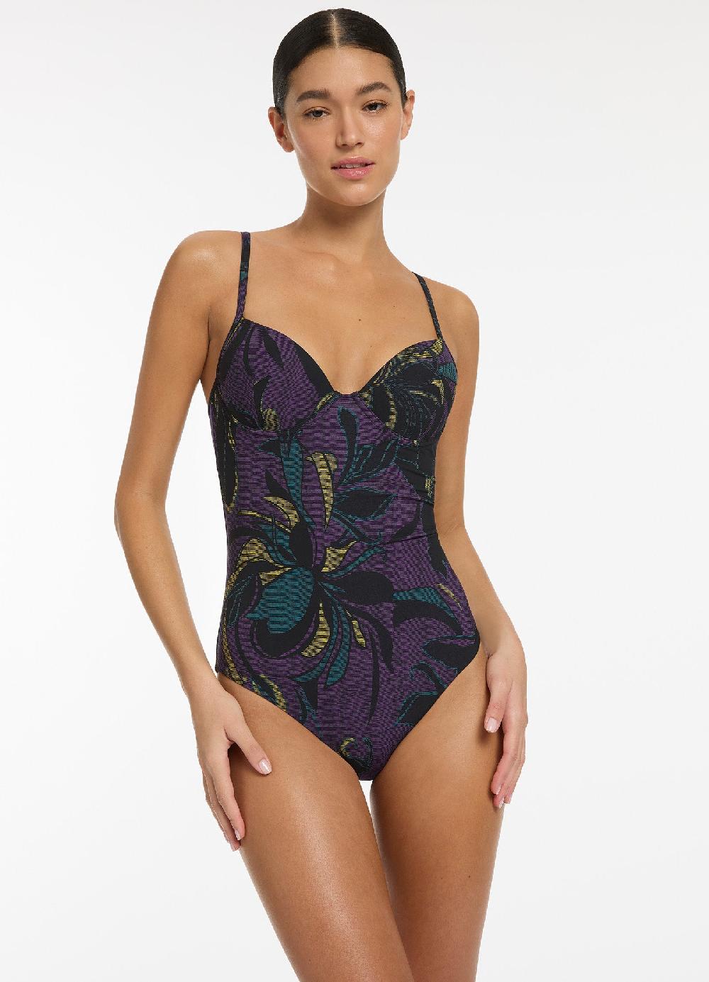 jets australia Midnight Tropical Moulded Underwire One Piece - Amethyst
