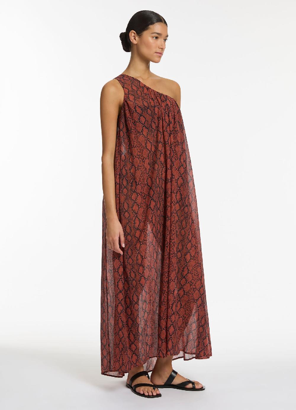 Jets Australia Python Crinkle One Shoulder Maxi Dress - Spice