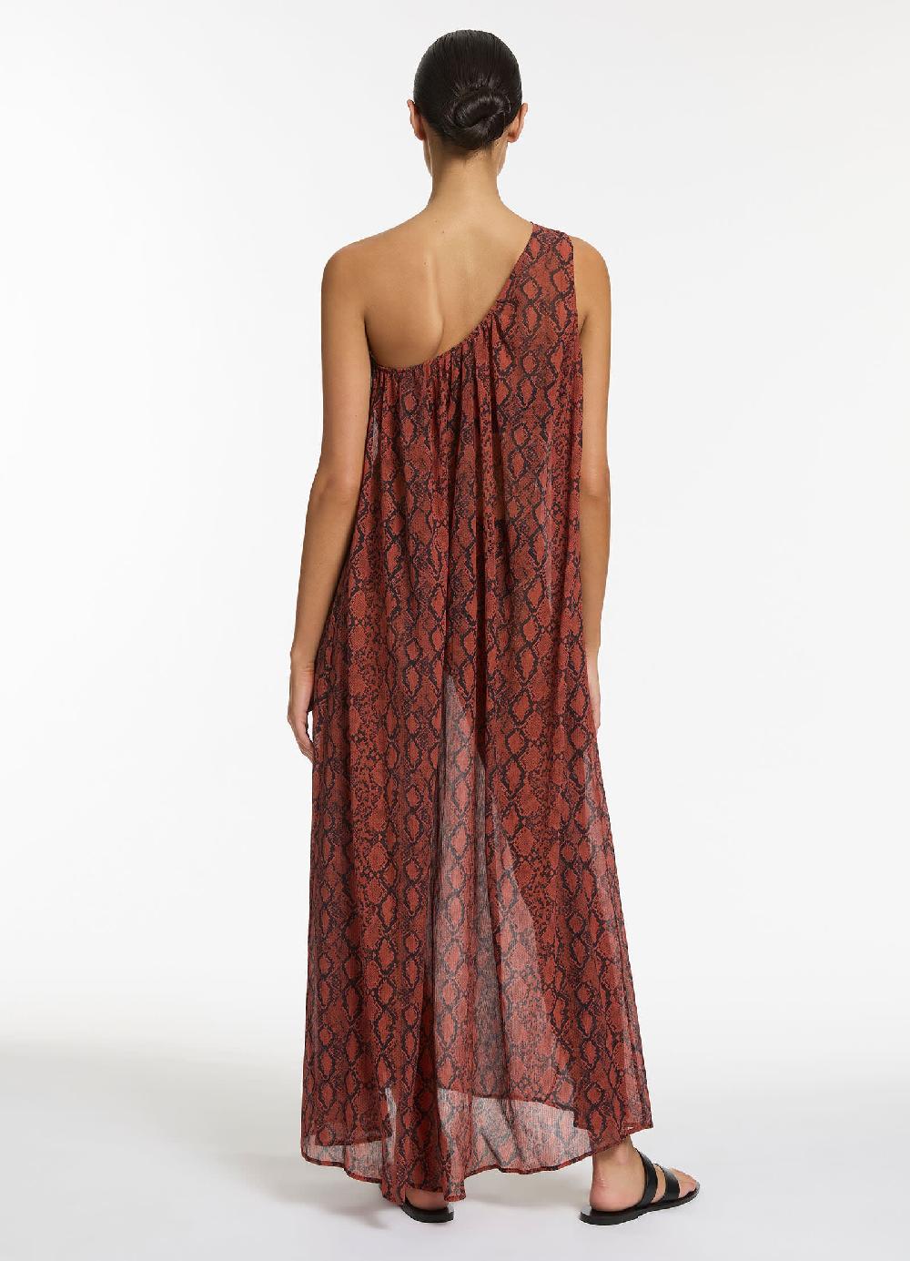 Jets Australia Python Crinkle One Shoulder Maxi Dress - Spice