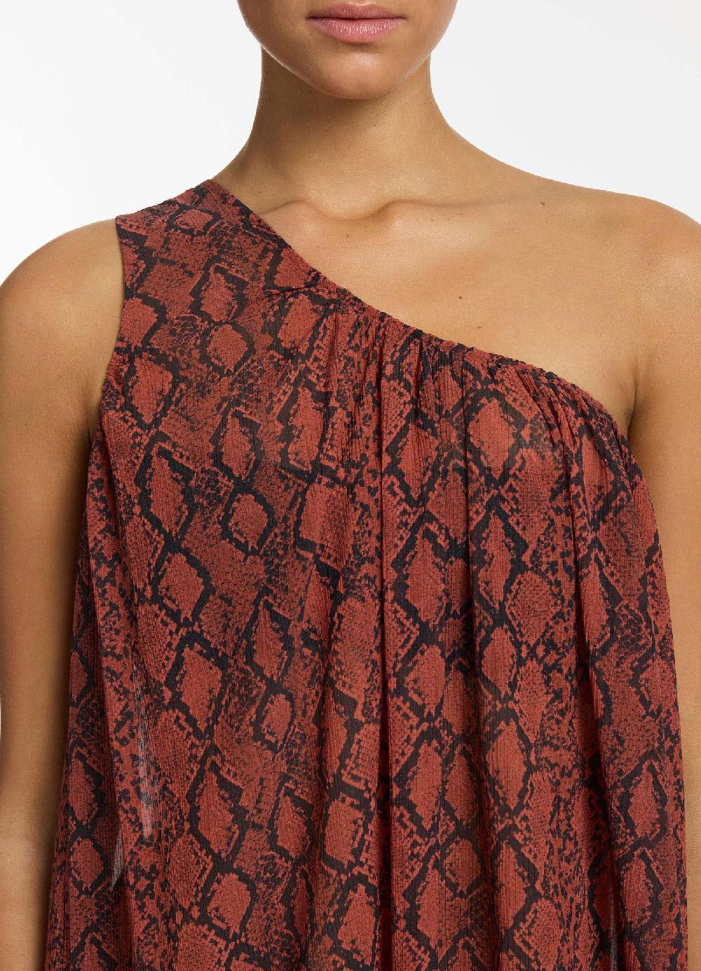 Jets Australia Python Crinkle One Shoulder Maxi Dress - Spice