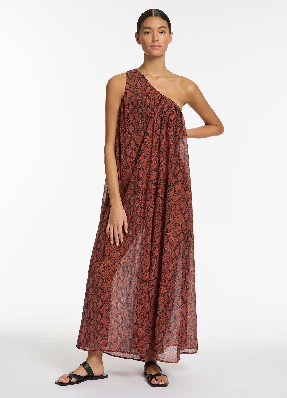 jets australia Python Crinkle One Shoulder Maxi Dress - Spice