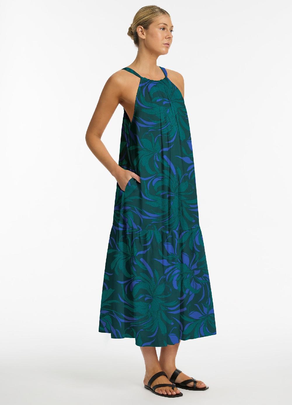 Jets Australia Queen Of The Night Tiered Halter Maxi Dress - Azul