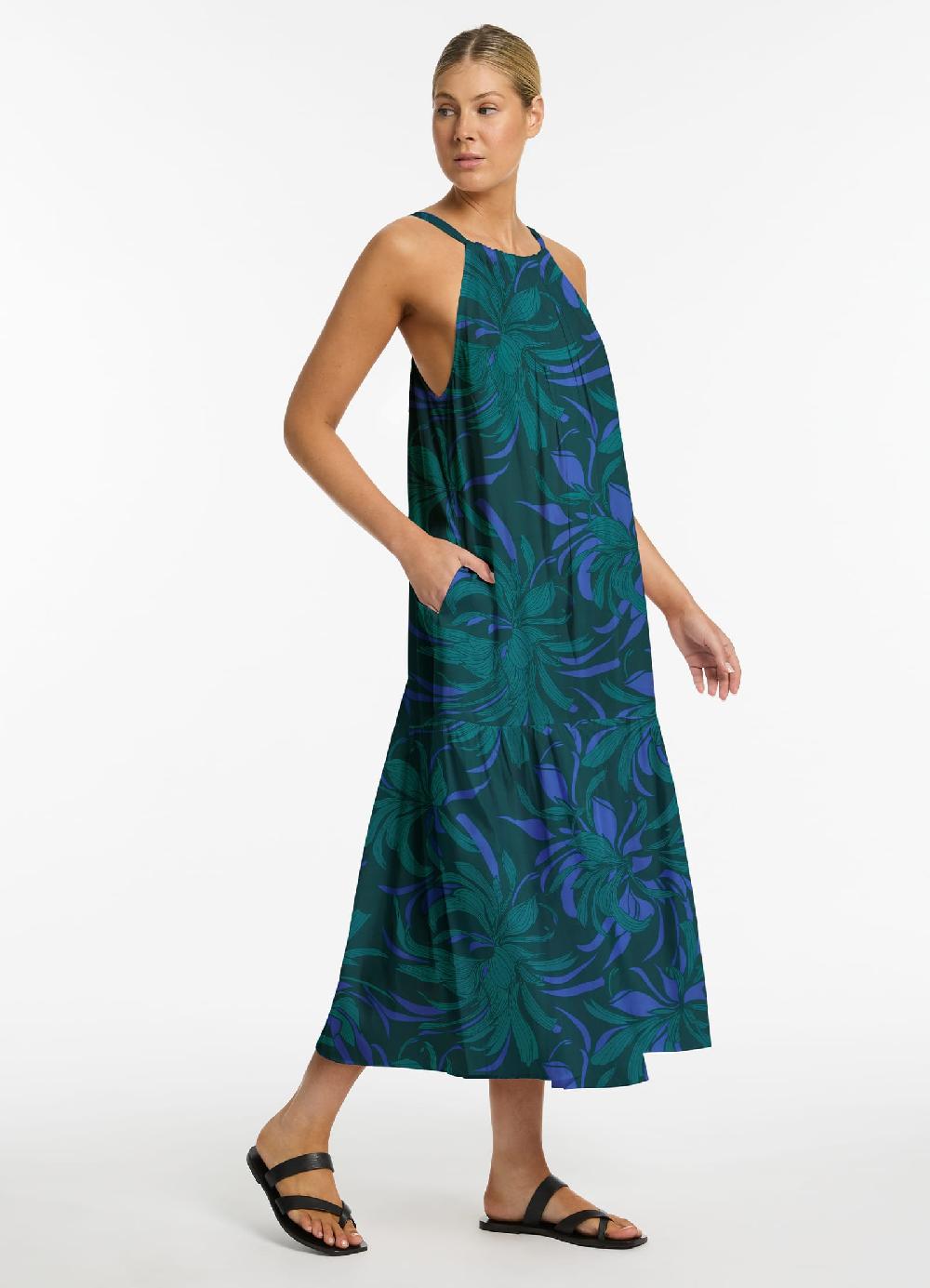 jets australia Queen Of The Night Tiered Halter Maxi Dress - Azul