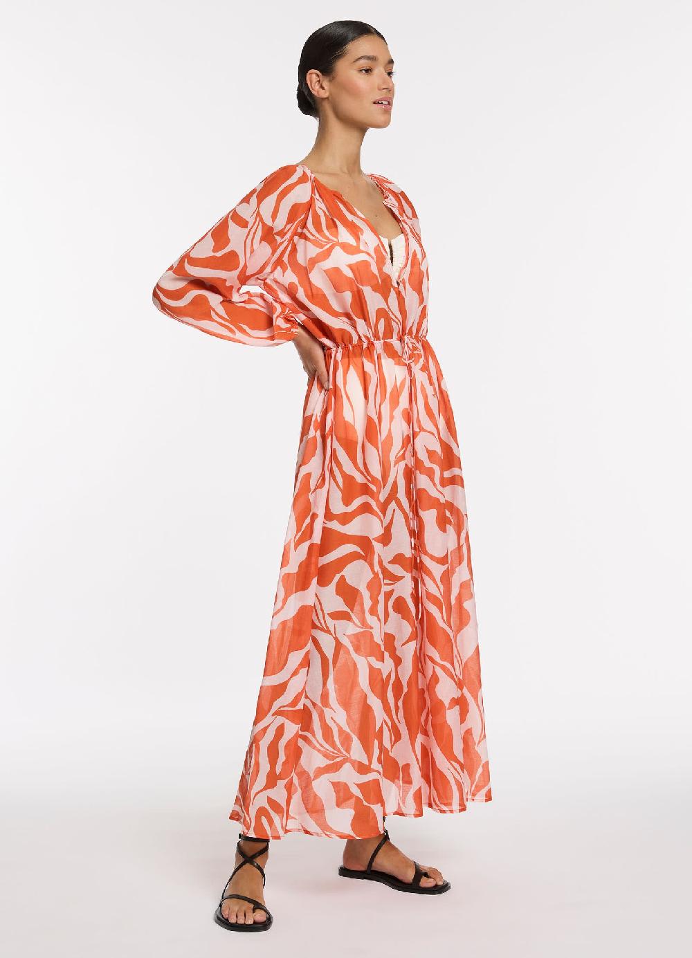Jets Australia Sereno Ditsy Long Sleeve Maxi Dress - Coral