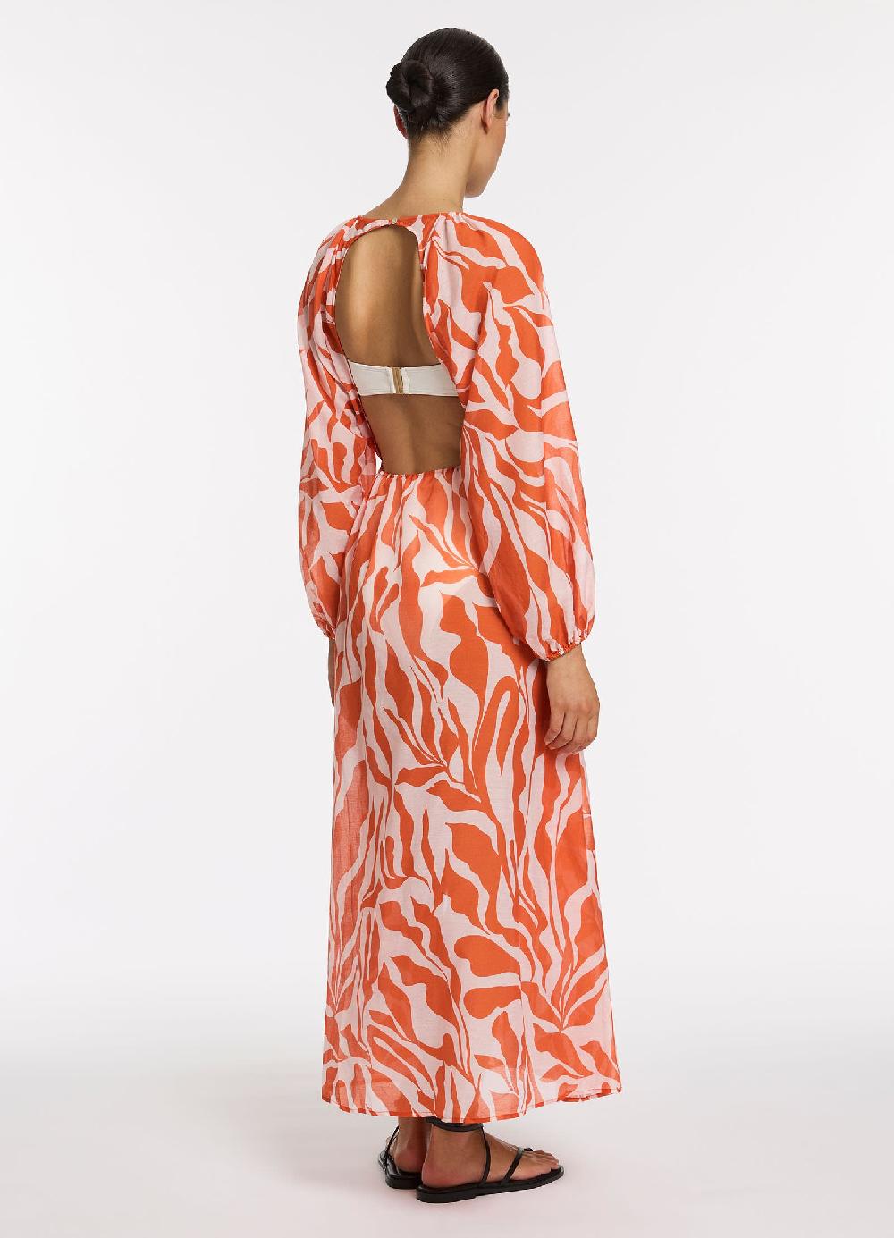 Jets Australia Sereno Ditsy Long Sleeve Maxi Dress - Coral