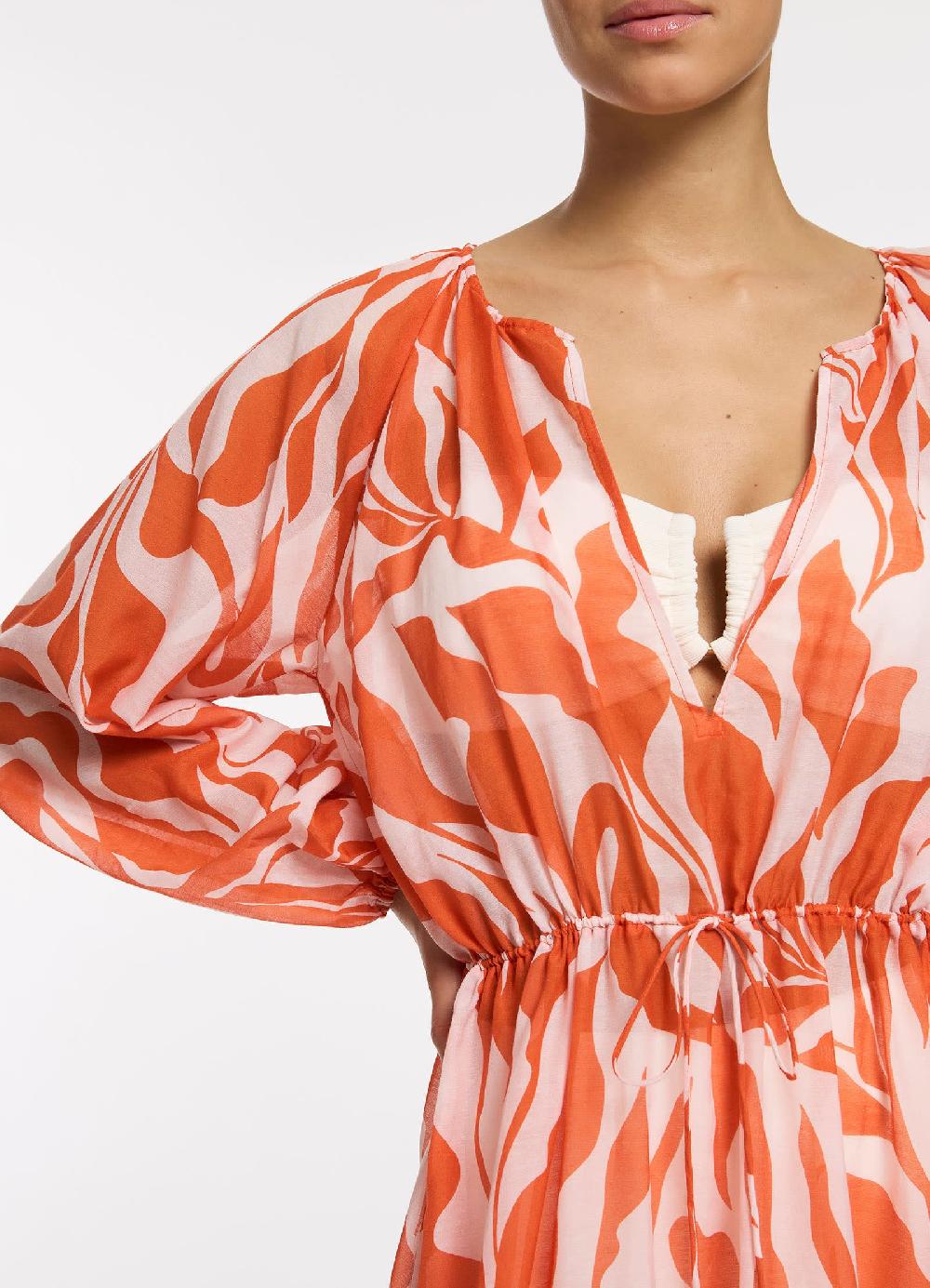 Jets Australia Sereno Ditsy Long Sleeve Maxi Dress - Coral