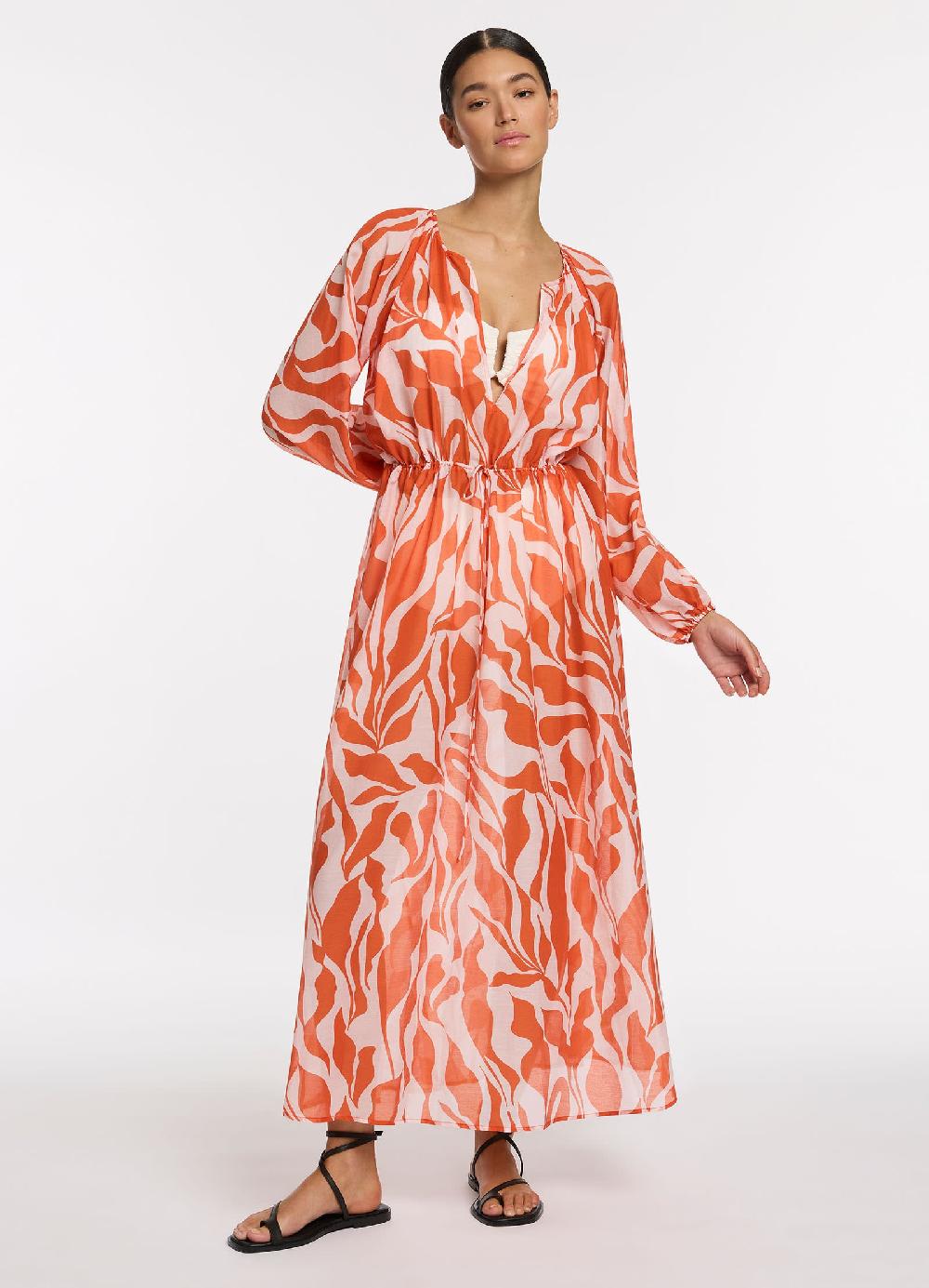 jets australia Sereno Ditsy Long Sleeve Maxi Dress - Coral