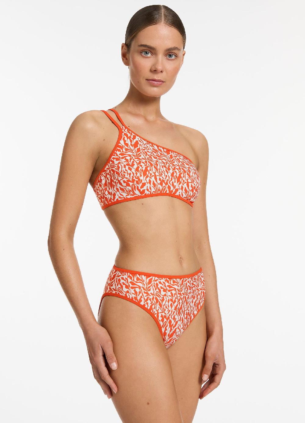 Jets Australia Sereno Ditsy One Shoulder Bikini Top - Coral