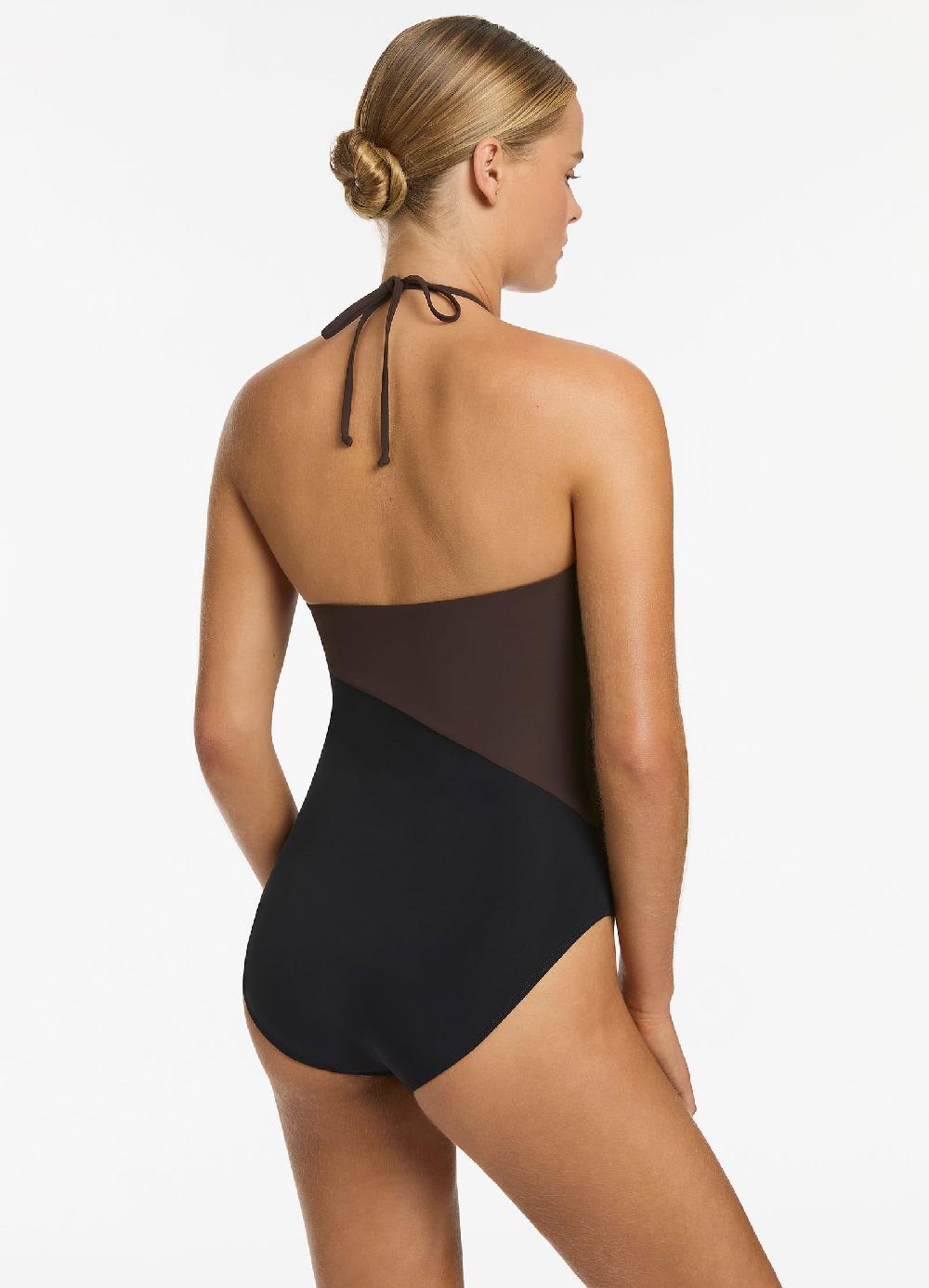 Jets Australia Versa High Neck Halter One Piece - Black/Chocolate