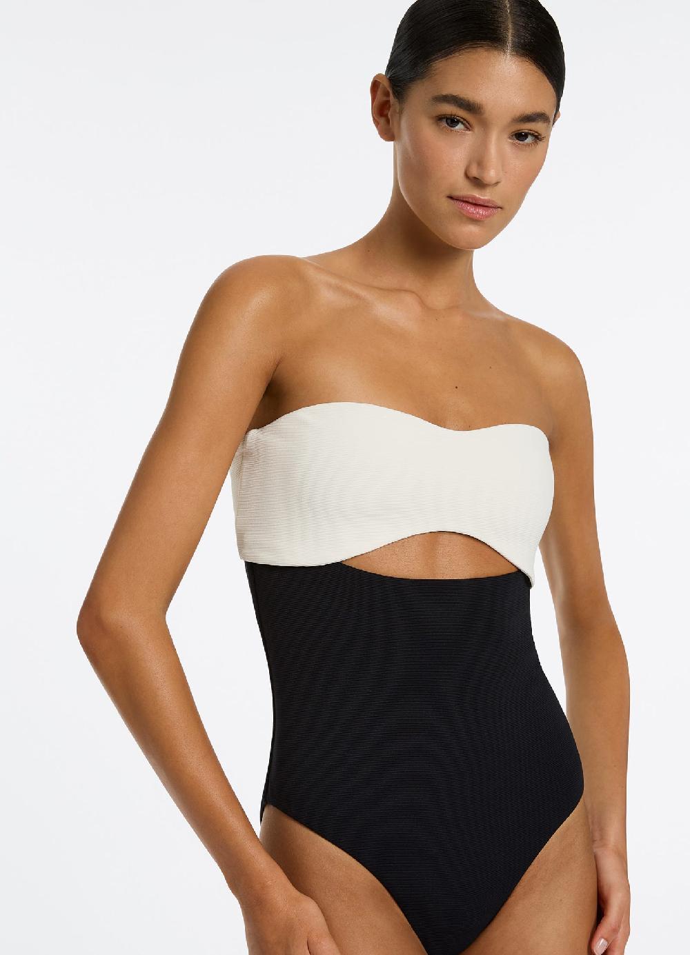 Jets Australia Versa Rib Cut Out Bandeau One Piece - Black/Cream