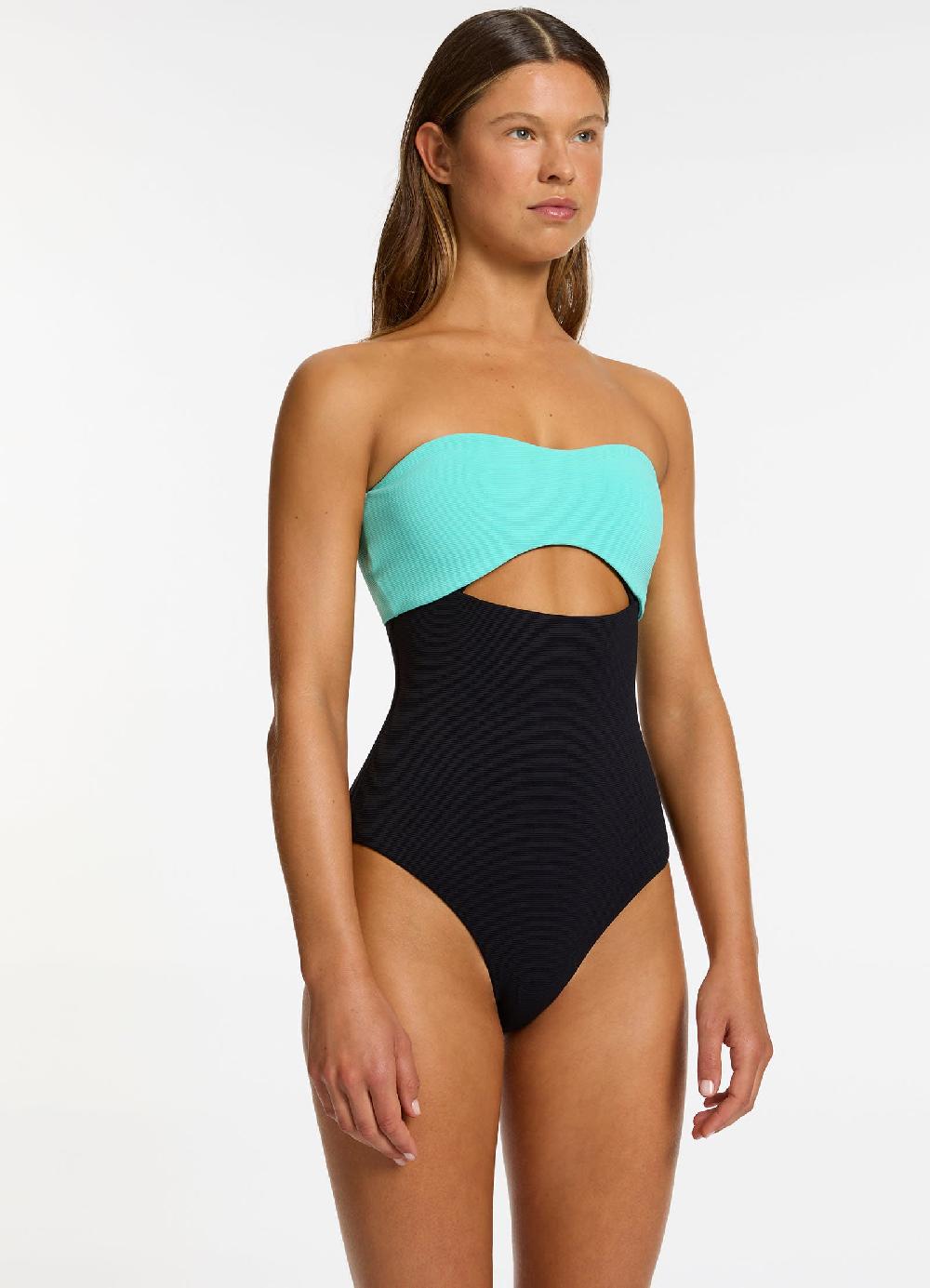 Jets Australia Versa Rib Cut Out Bandeau One Piece - Black / Dolce