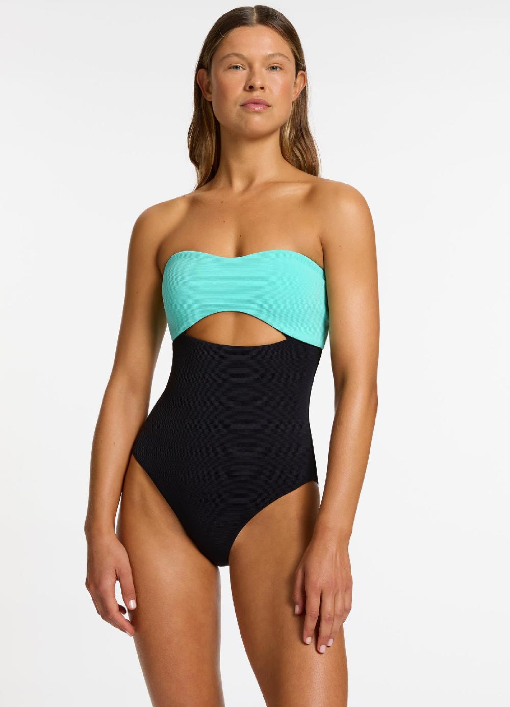 Jets Australia Versa Rib Cut Out Bandeau One Piece - Black / Dolce