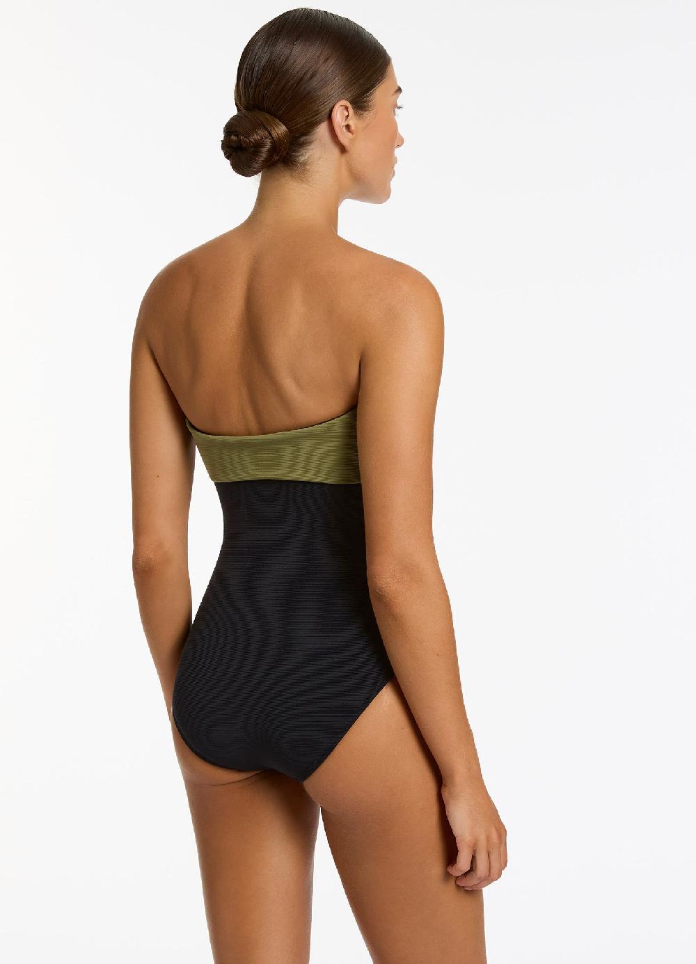 Jets Australia Versa Rib Cut Out Bandeau One Piece - Black/Moss