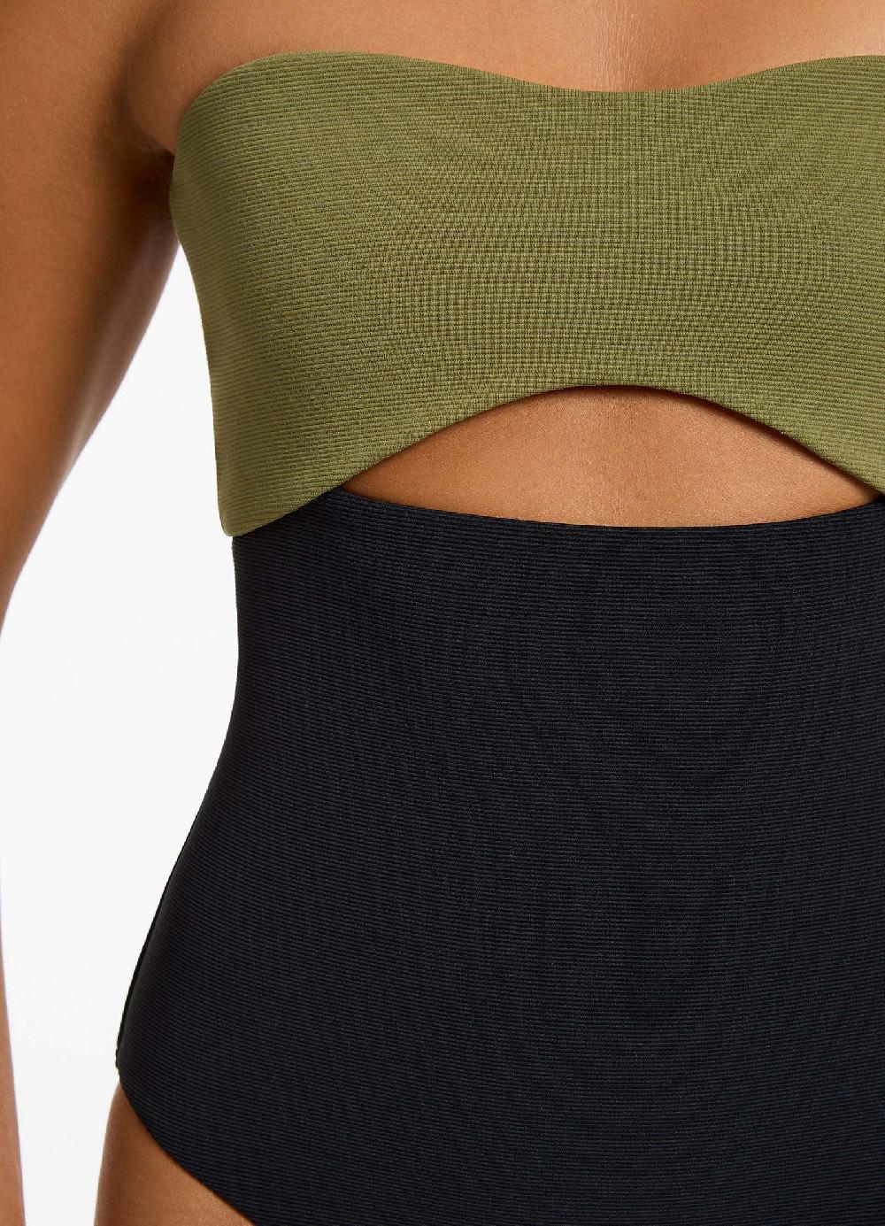 Jets Australia Versa Rib Cut Out Bandeau One Piece - Black/Moss