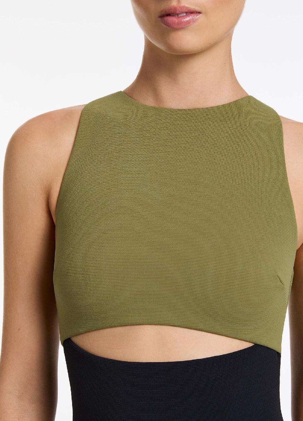 Jets Australia Versa Rib Cut Out High Neck One Piece - Black/Moss