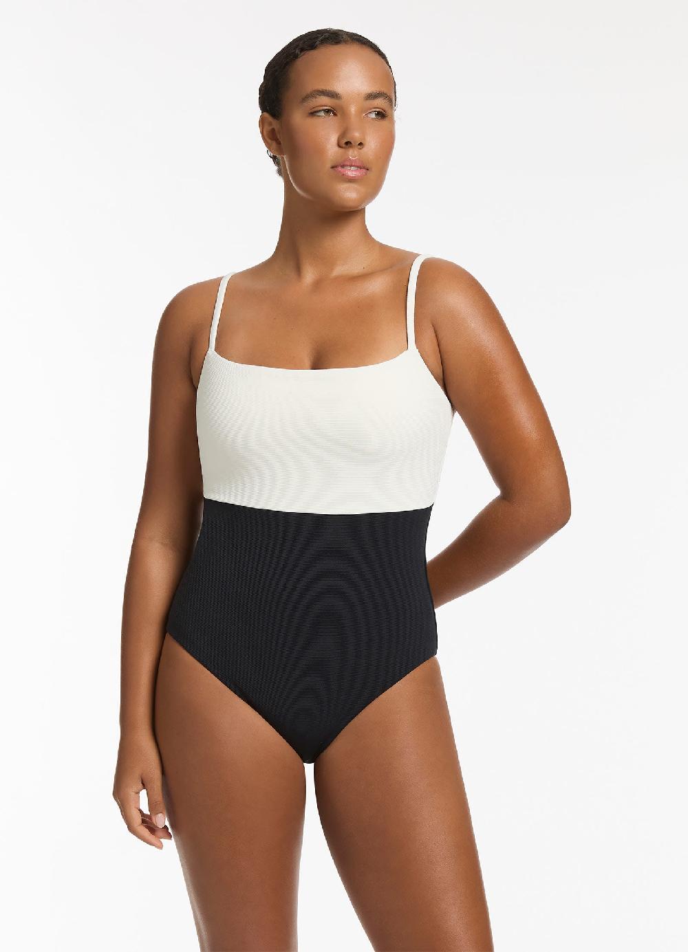 Jets Australia Versa Rib Minimal Tank One Piece - Black/Cream