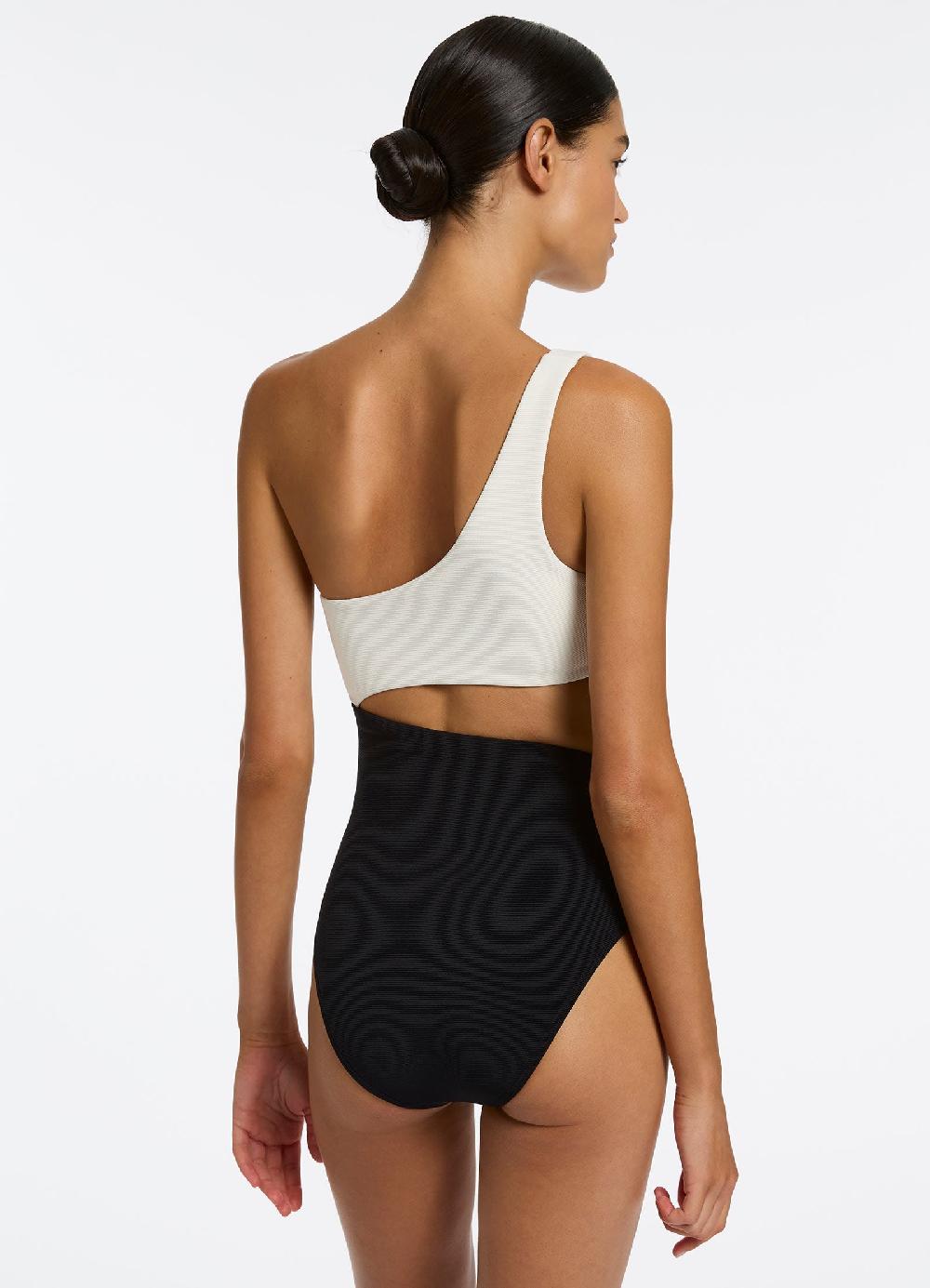 Jets Australia Versa Rib One Shoulder One Piece - Black/Cream