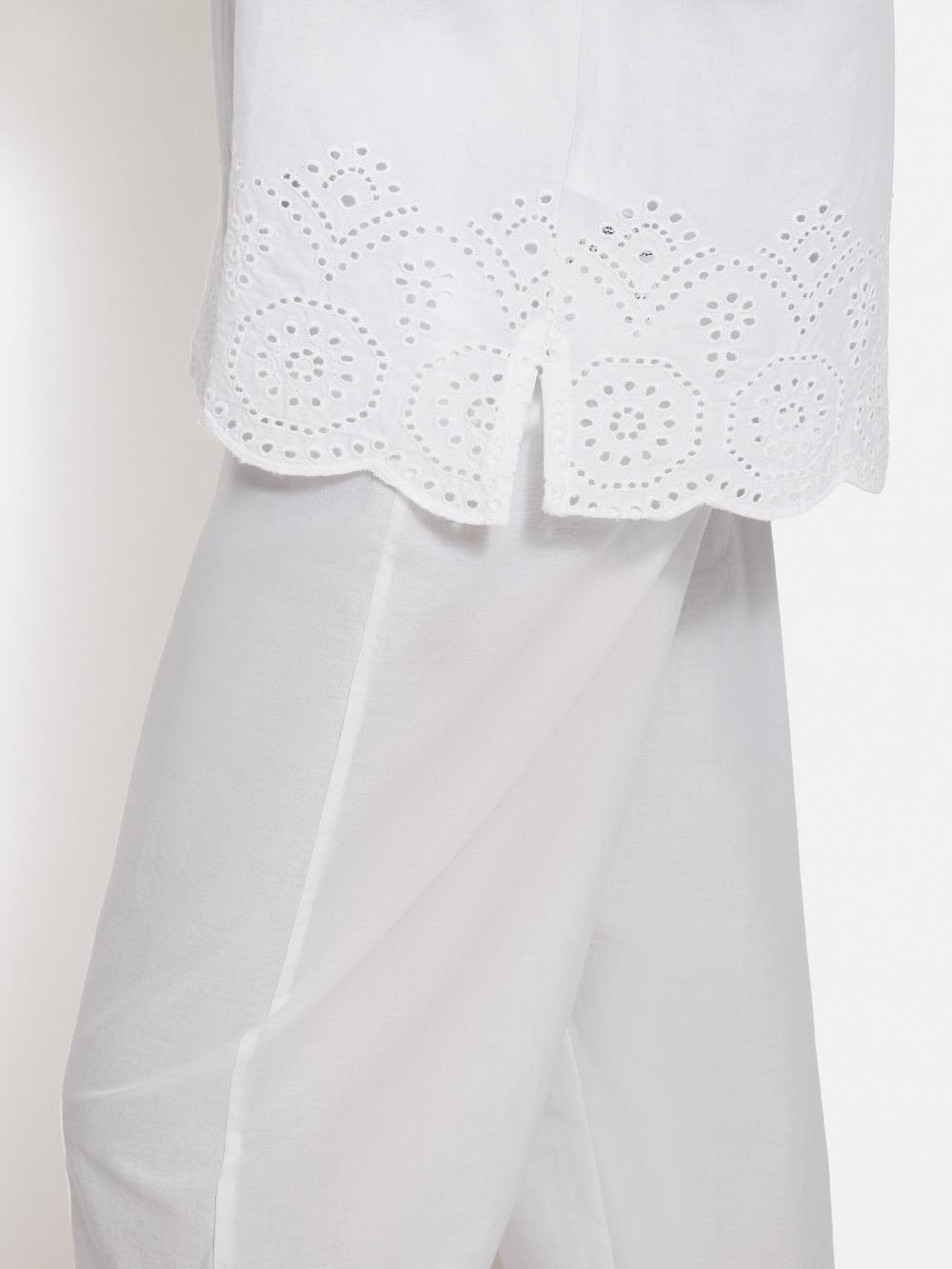 Jigsaw Broderie Anglaise Short Sleeved Pyjama Top White