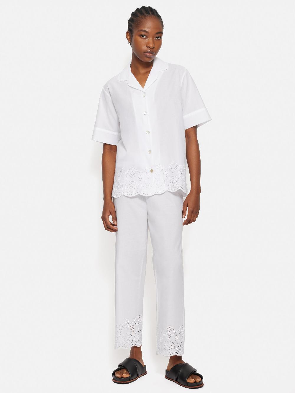 Jigsaw Broderie Anglaise Short Sleeved Pyjama Top White