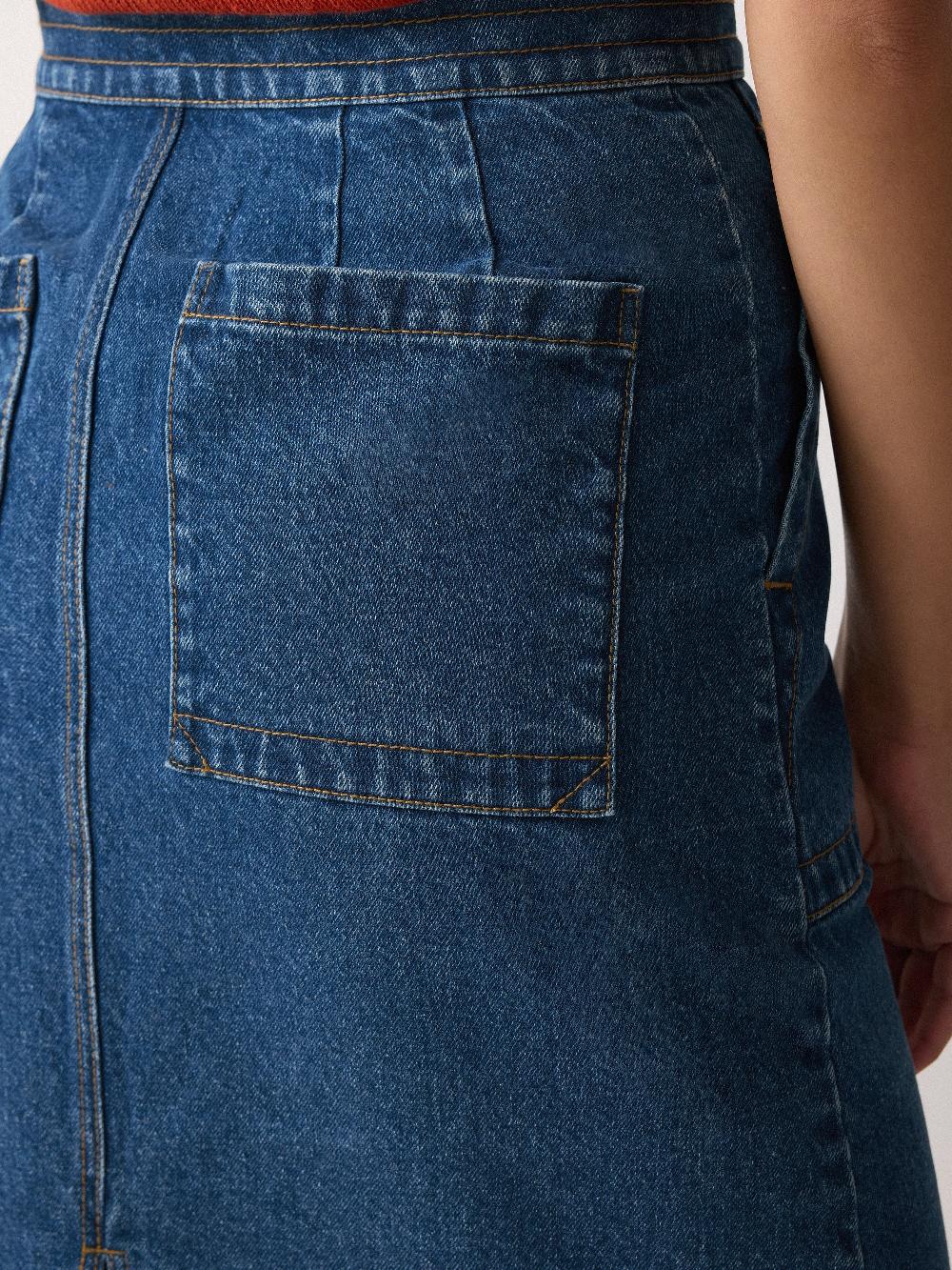 Jigsaw Denim Patch Pocket Midi Skirt Vintage Mid Blue