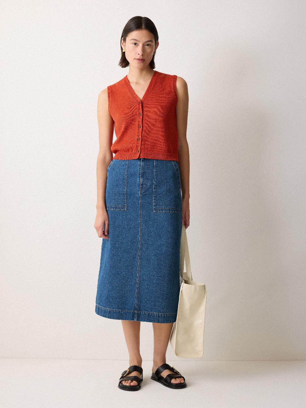 jigsaw Denim Patch Pocket Midi Skirt Vintage Mid Blue