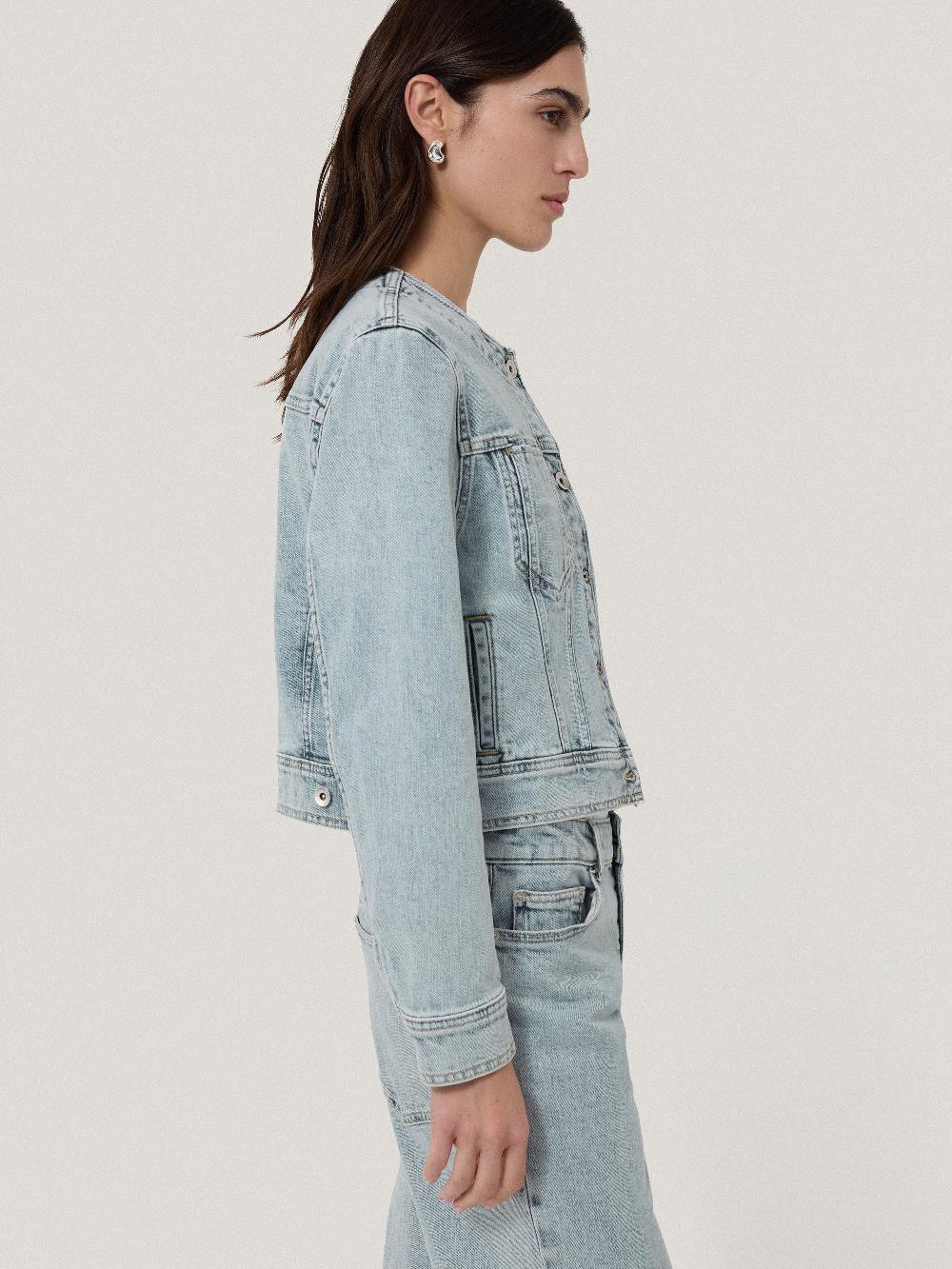 Jigsaw Gwen Denim Collarless Jacket Light Blue Wash