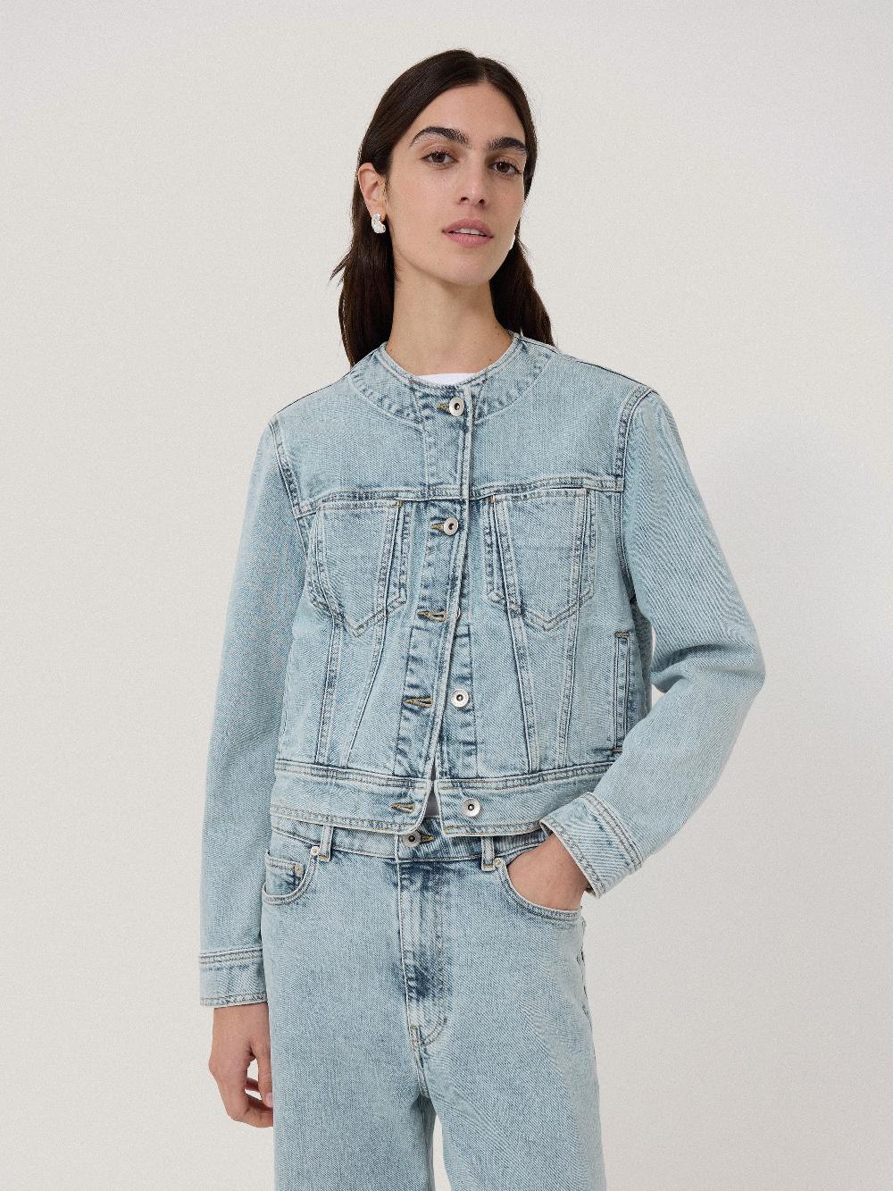jigsaw Gwen Denim Collarless Jacket Light Blue Wash