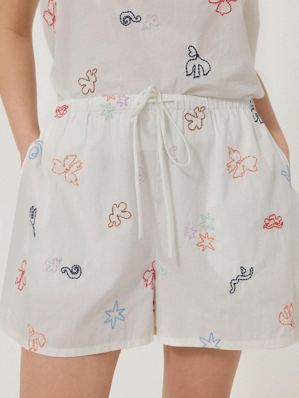 Jigsaw Abstract Kiss Embroidered Pyjama White