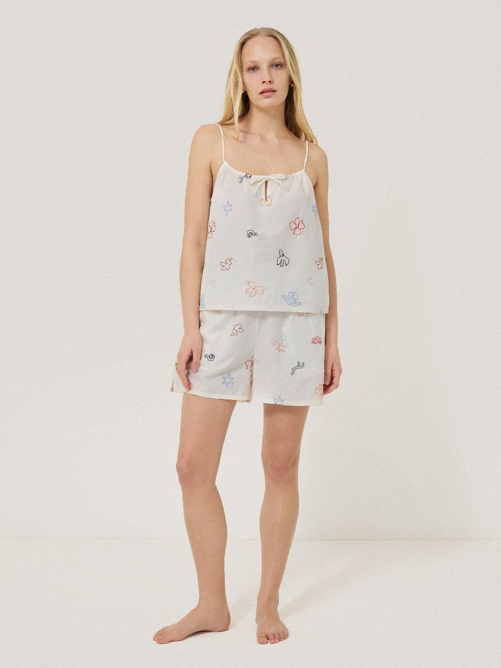 jigsaw Abstract Kiss Embroidered Pyjama White
