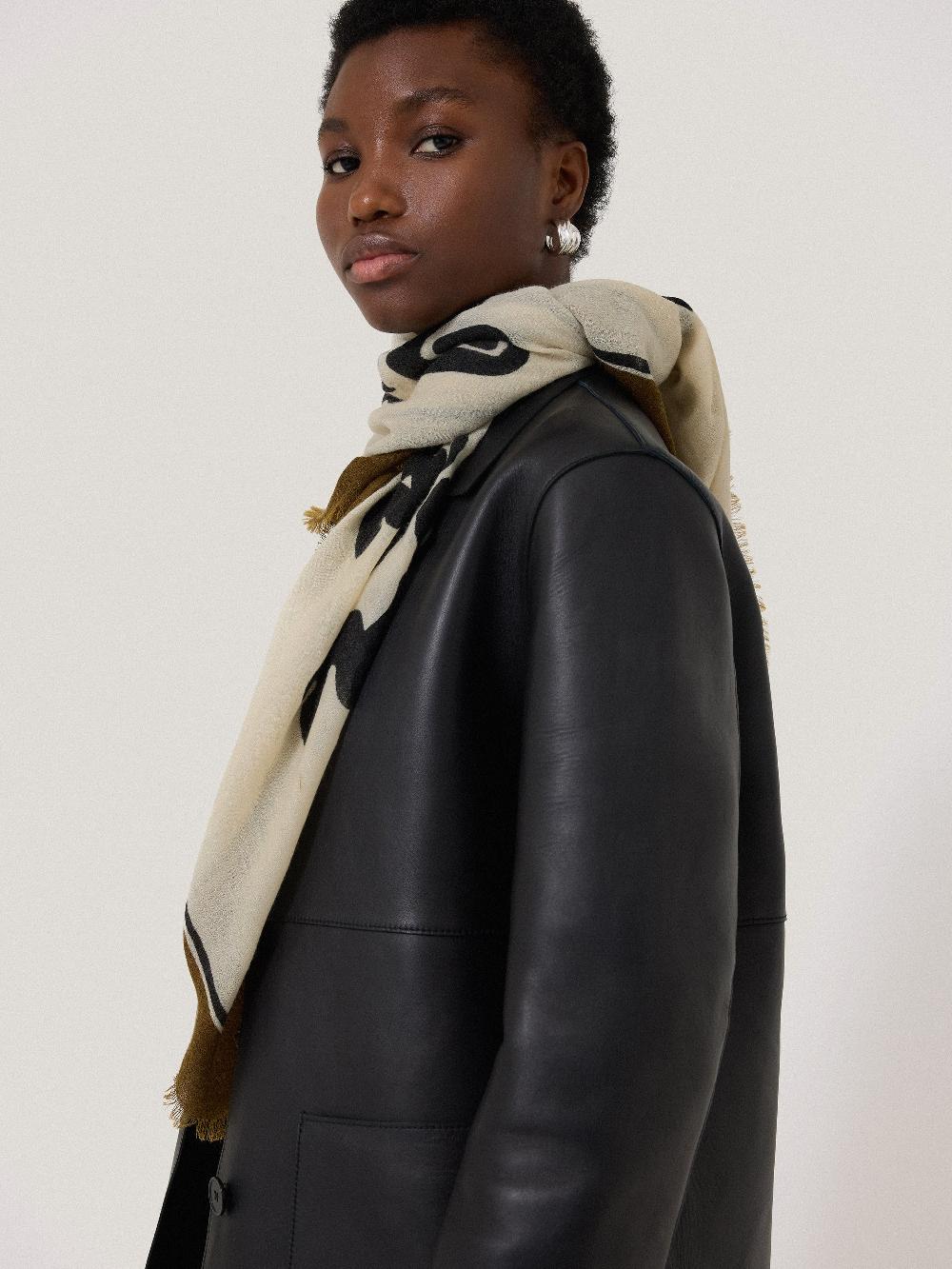 Jigsaw Abstract Kiss Wool Scarf Monochrome