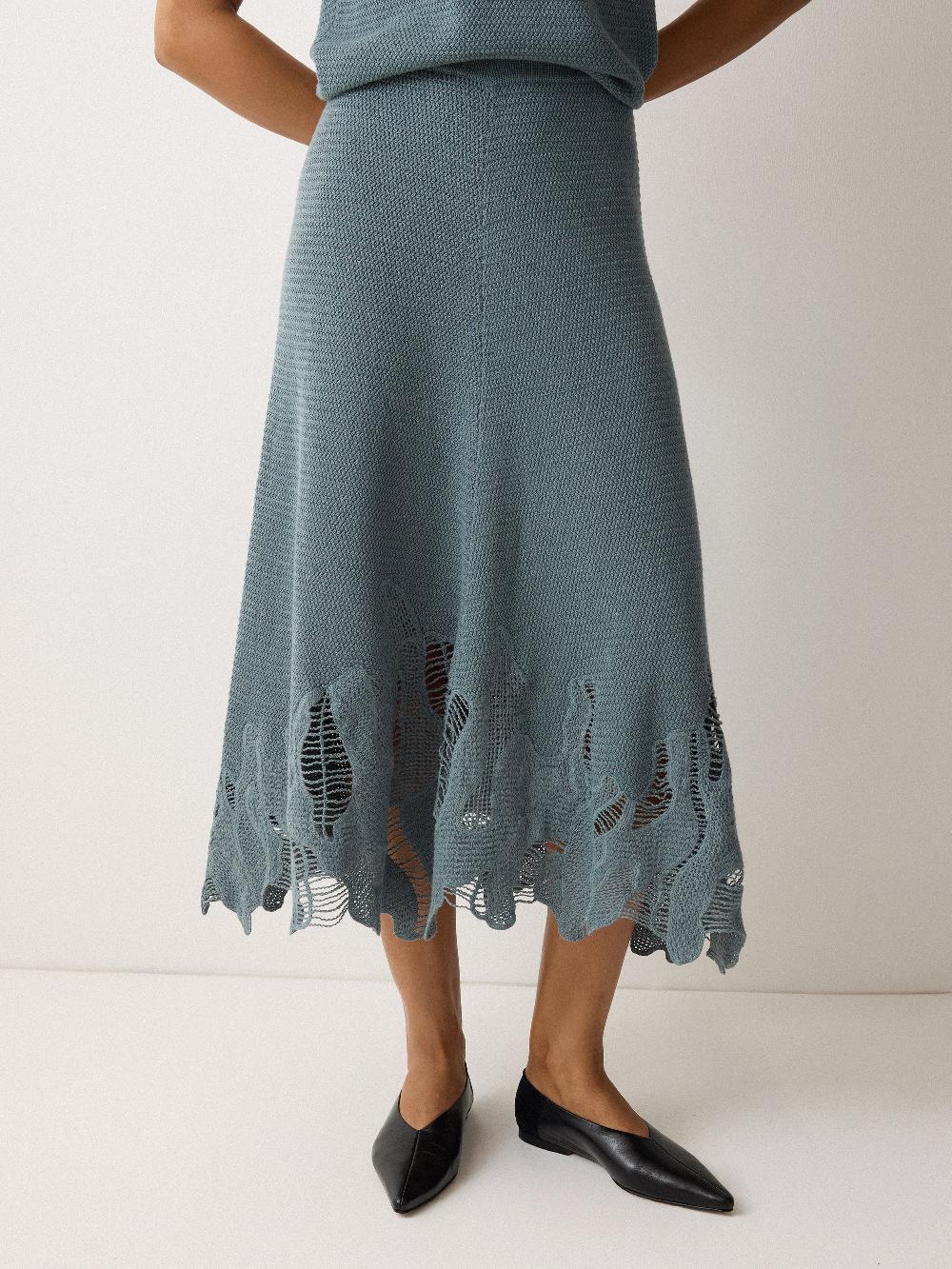 Jigsaw Abstract Lace Knitted Skirt Blue