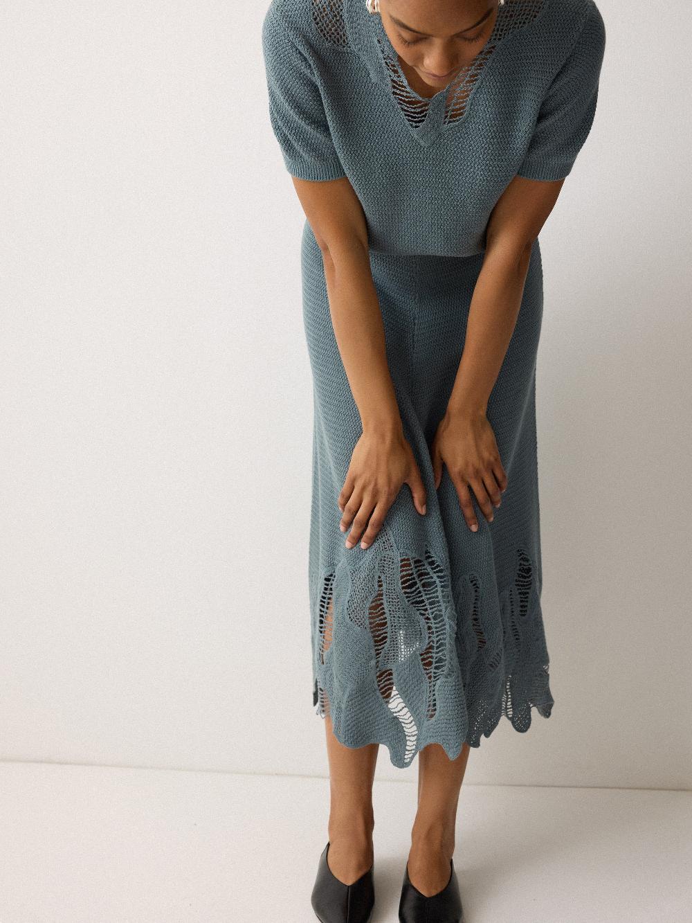 jigsaw Abstract Lace Knitted Skirt Blue