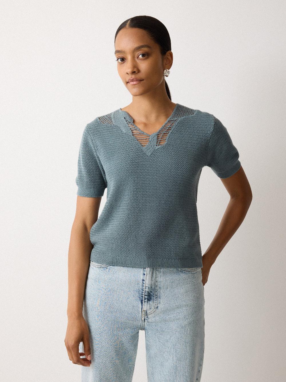 Jigsaw Abstract Lace Knitted Top Blue