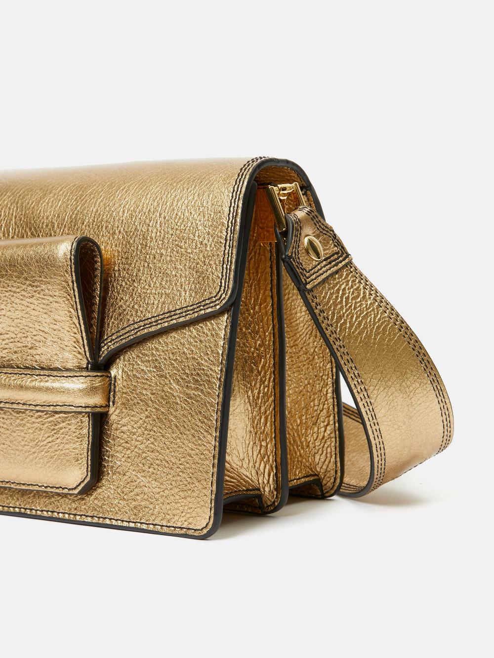 Jigsaw Ada Leather Crossbody Bag Gold