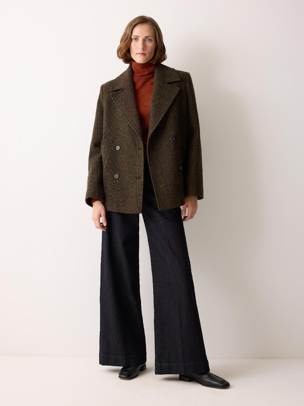 Jigsaw Alba Wool Herringbone Pea Coat Brown