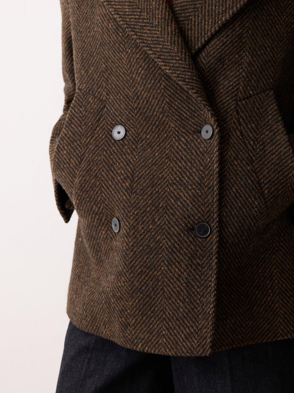 Jigsaw Alba Wool Herringbone Pea Coat Brown