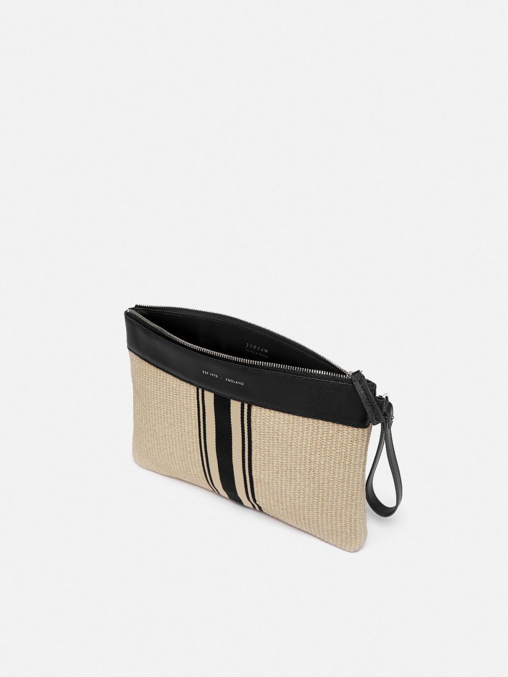 Jigsaw Athena Stripe Woven Pouch Natural