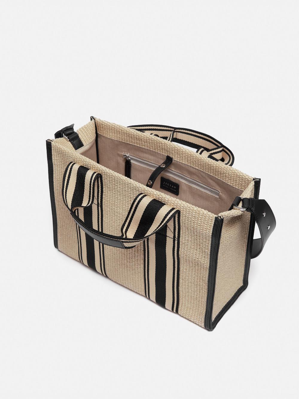 Jigsaw Athena Stripe Woven Tote Natural