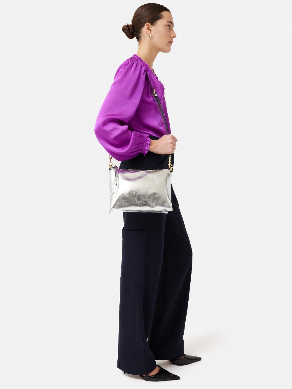 Jigsaw Ava Leather Crossbody Silver
