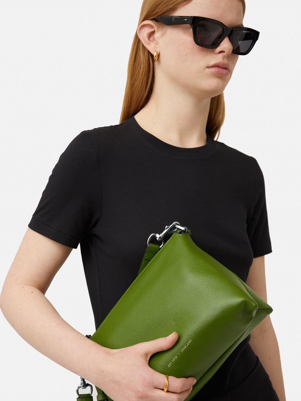 Jigsaw Ava Pebble Leather Crossbody Green