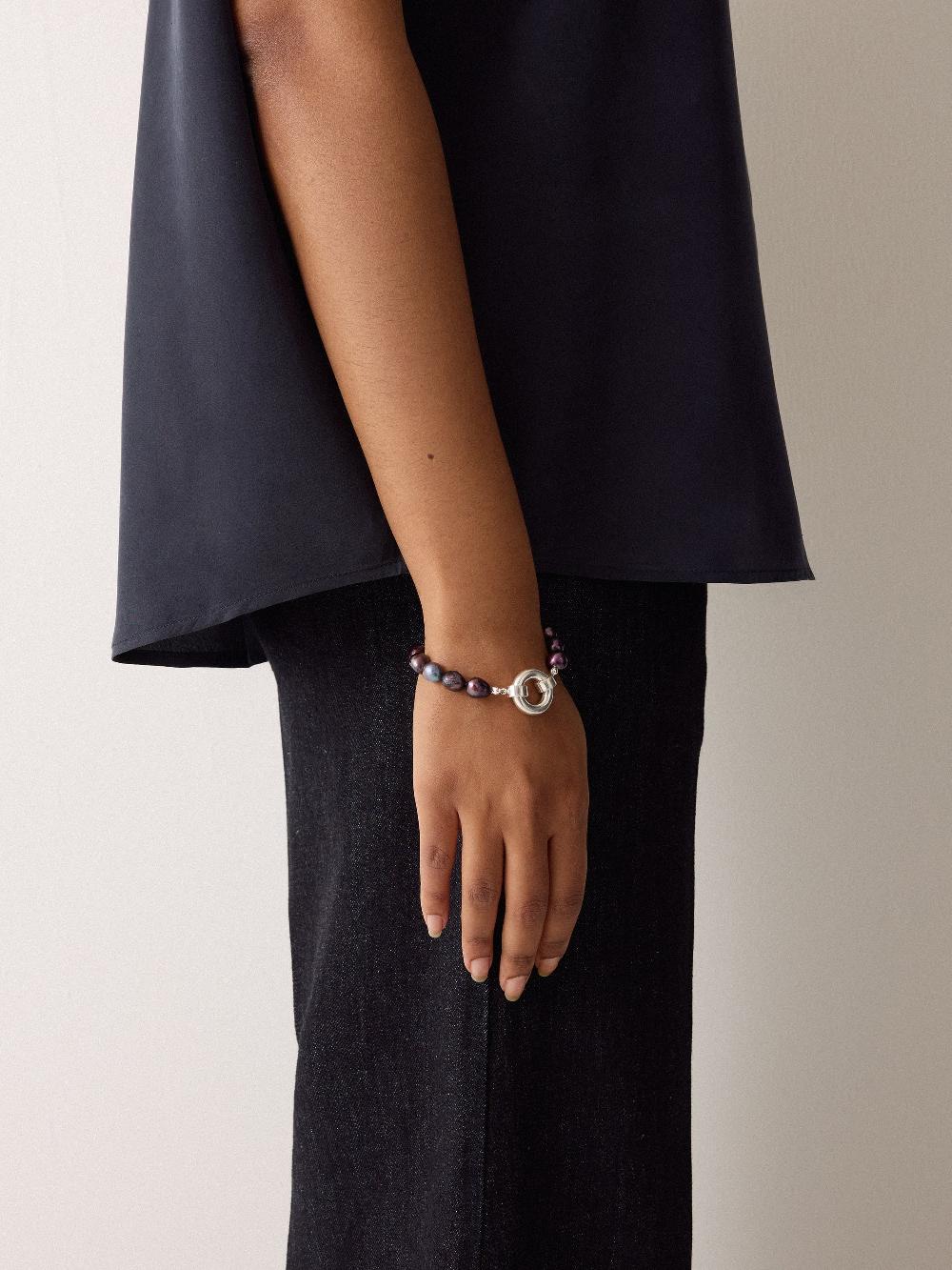 jigsaw Black Pearl Chain Bracelet SILVER