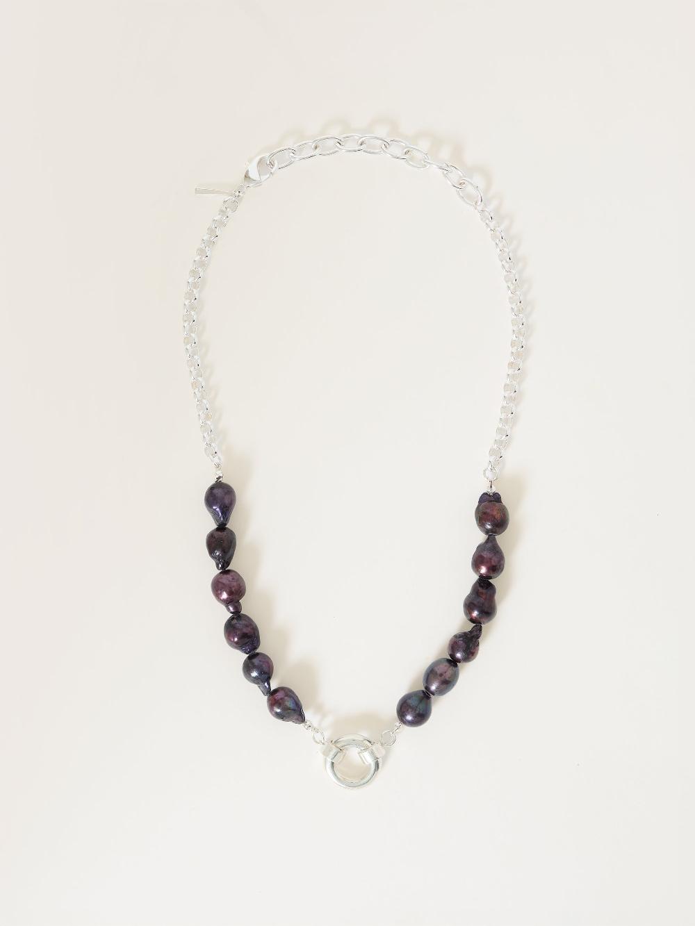 Jigsaw Black Pearl Necklace SILVER
