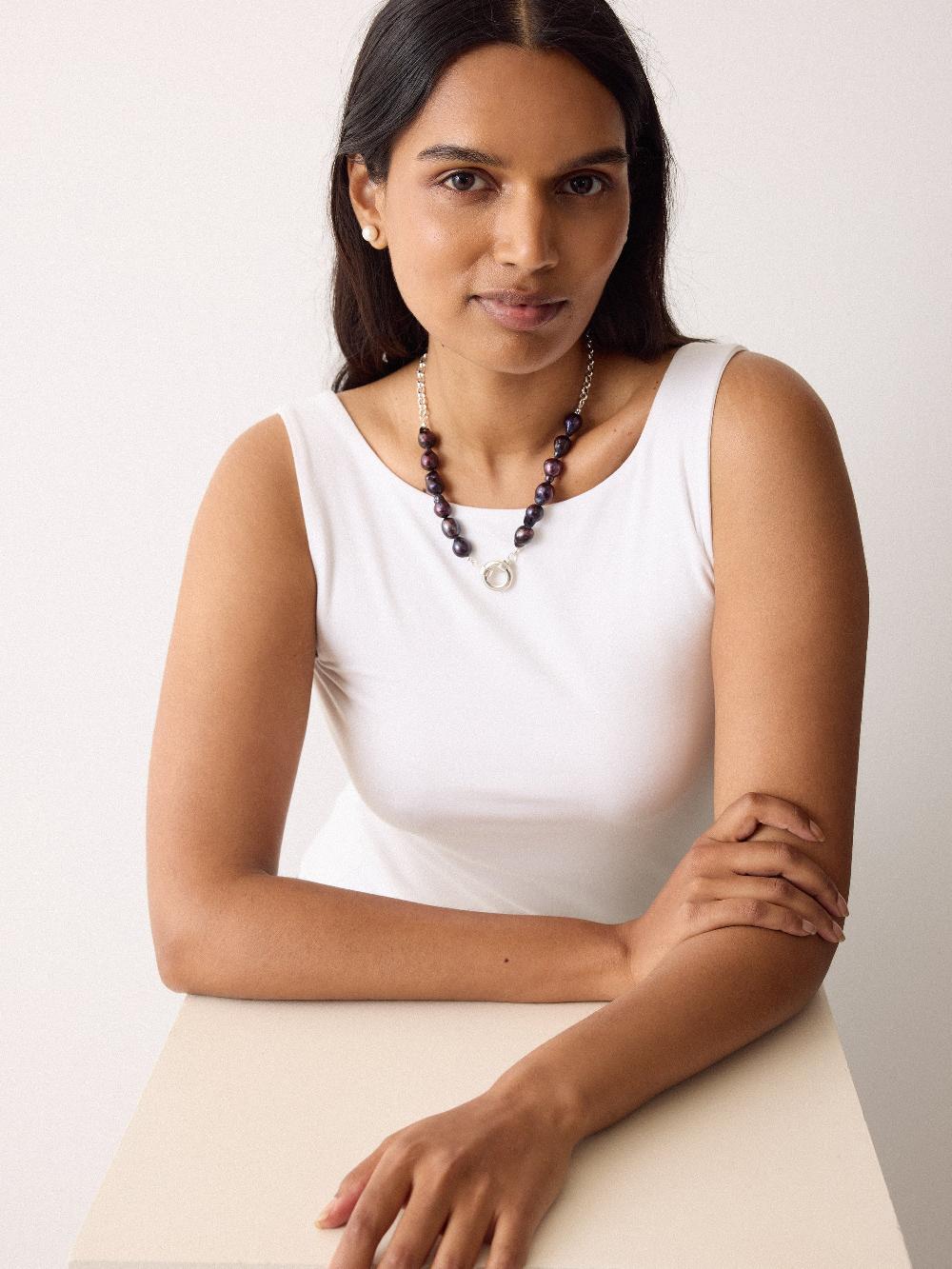 jigsaw Black Pearl Necklace SILVER