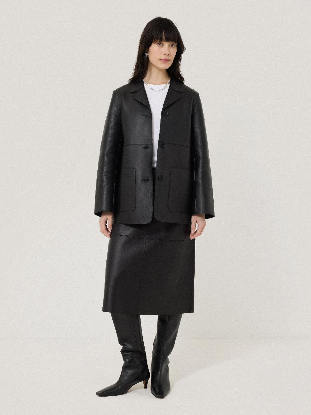 Jigsaw Bonded Leather Jacket Black