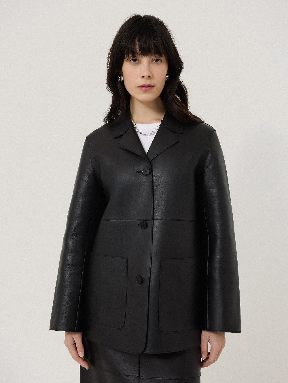 jigsaw Bonded Leather Jacket Black