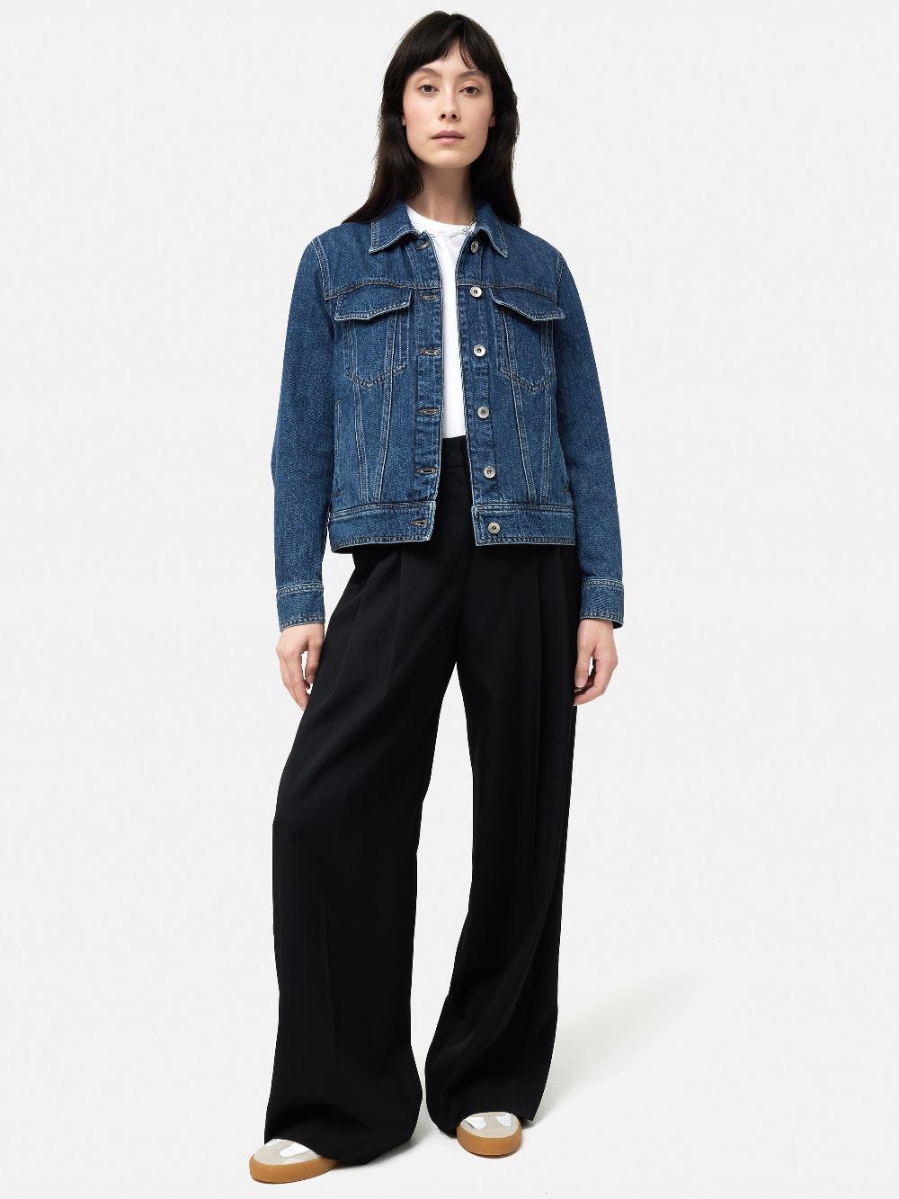 Jigsaw Boxy Denim Trucker Jacket Vintage Mid Blue