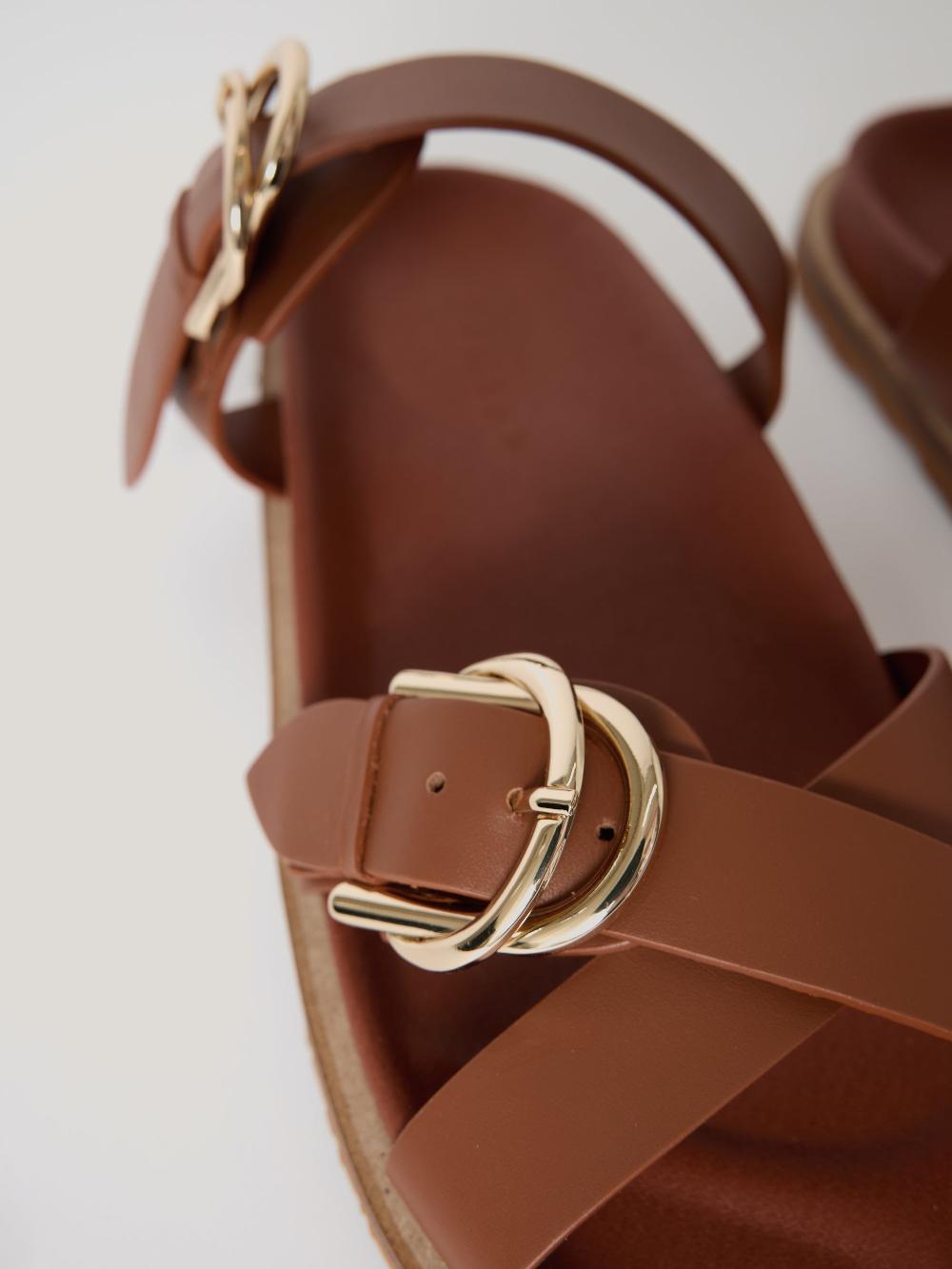 Jigsaw Buckle Detail Footbed Sandal Tan