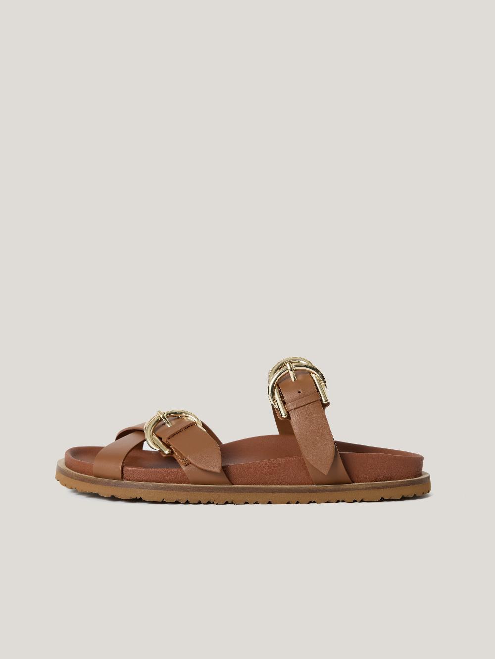 jigsaw Buckle Detail Footbed Sandal Tan